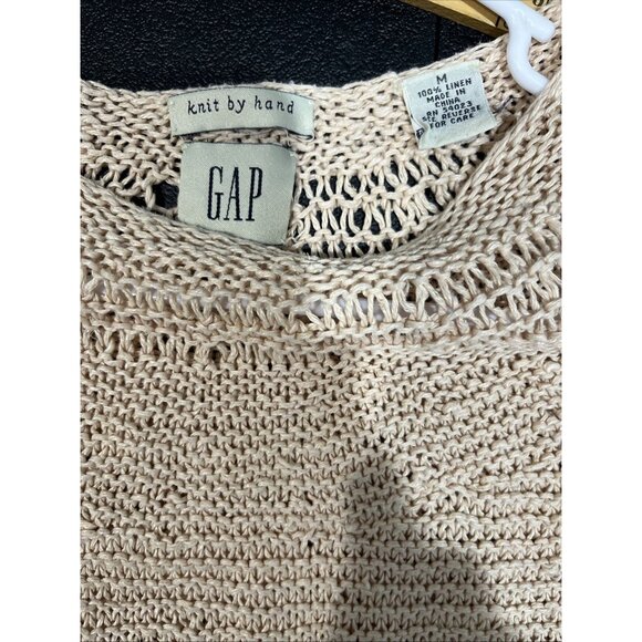 Gap Knit by Hand Sweater Top Womens M Tan Linen Tunic Long Sleeve Boho Beach Y2K - Picture 5 of 9